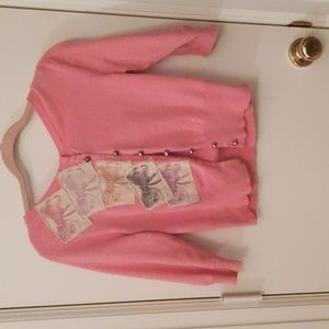 Anthropologie Field & Flower, pink, appliqued cardigan/sweater size Size L